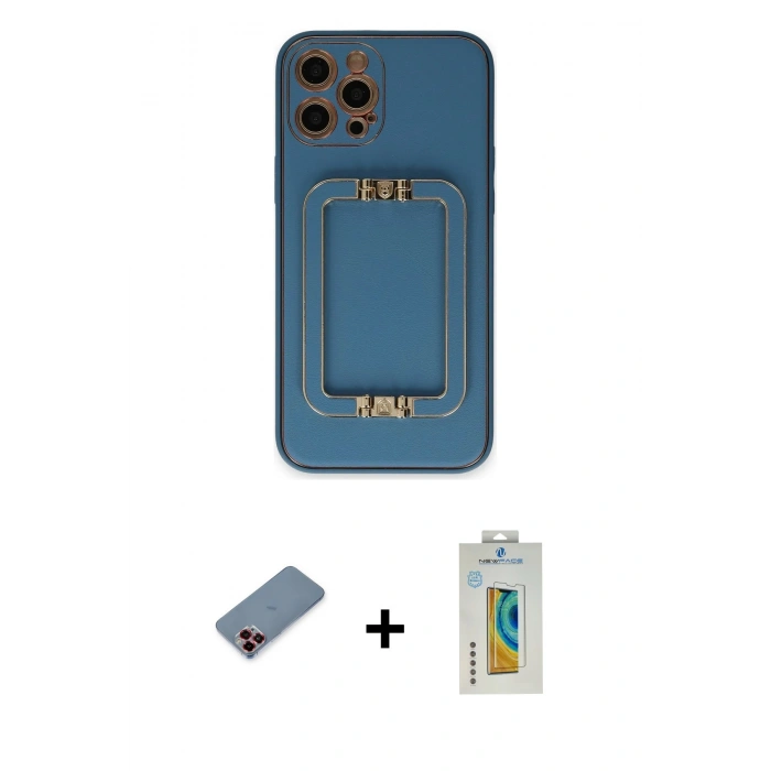 MARSİLYAN™- iPhone 12 Pro Kılıf Kozmos Minimal Prime - Siyah Polymer Nano Ekran Koruyucu + Metal Kamera Lens Koruma Cam - KI