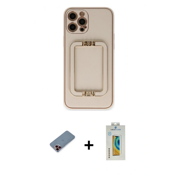MARSİLYAN™- iPhone 12 Pro Kılıf Kozmos Minimal Prime - Siyah Polymer Nano Ekran Koruyucu + Metal Kamera Lens Koruma Cam - KI