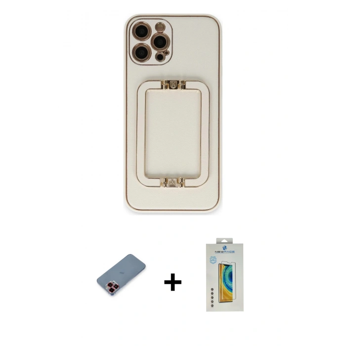 MARSİLYAN™- iPhone 12 Pro Kılıf Kozmos Minimal Prime - Siyah Polymer Nano Ekran Koruyucu + Metal Kamera Lens Koruma Cam - KI