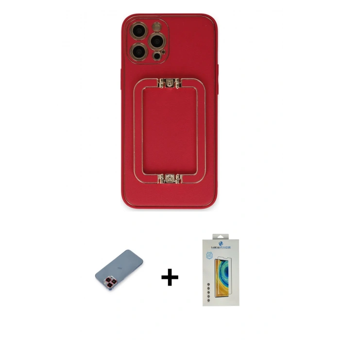 MARSİLYAN™- iPhone 12 Pro Kılıf Kozmos Minimal Prime - Siyah Polymer Nano Ekran Koruyucu + Metal Kamera Lens Koruma Cam - KI