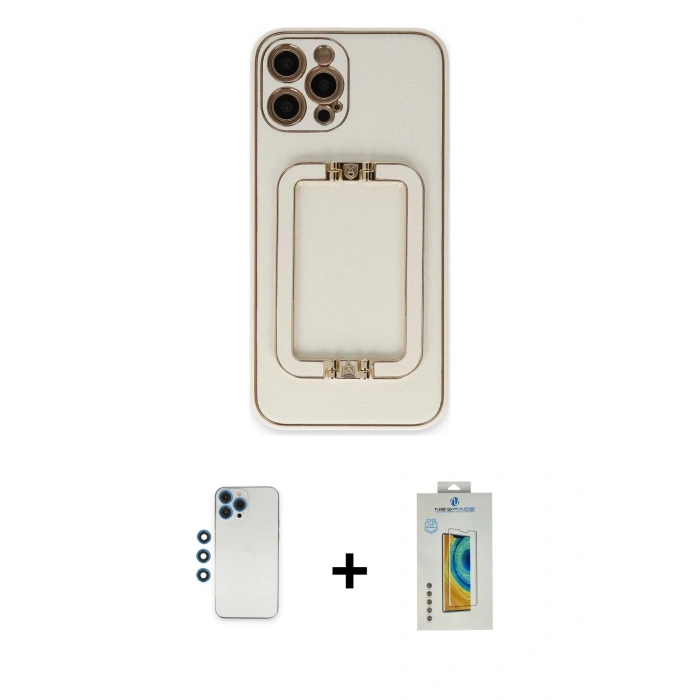 MARSİLYAN™- iPhone 12 Pro Kılıf Kozmos Minimal Prime - Siyah Polymer Nano Ekran Koruyucu + Shine Kamera Lens - MI