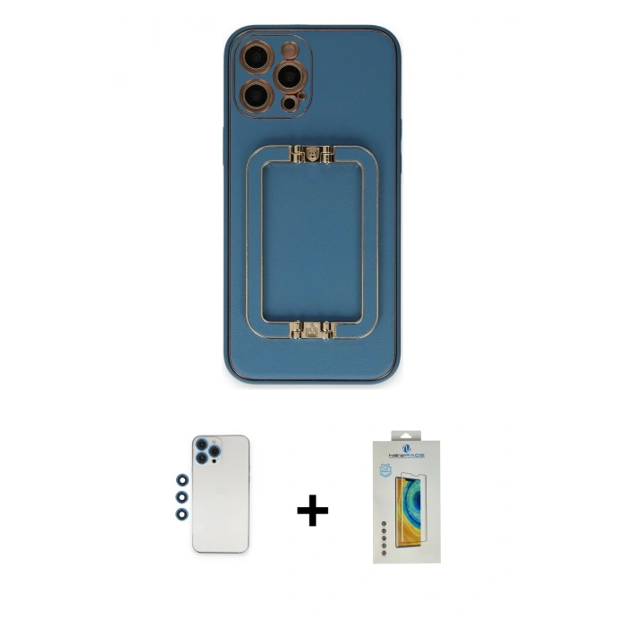 MARSİLYAN™- iPhone 12 Pro Kılıf Kozmos Minimal Prime - Siyah Polymer Nano Ekran Koruyucu + Shine Kamera Lens - MI