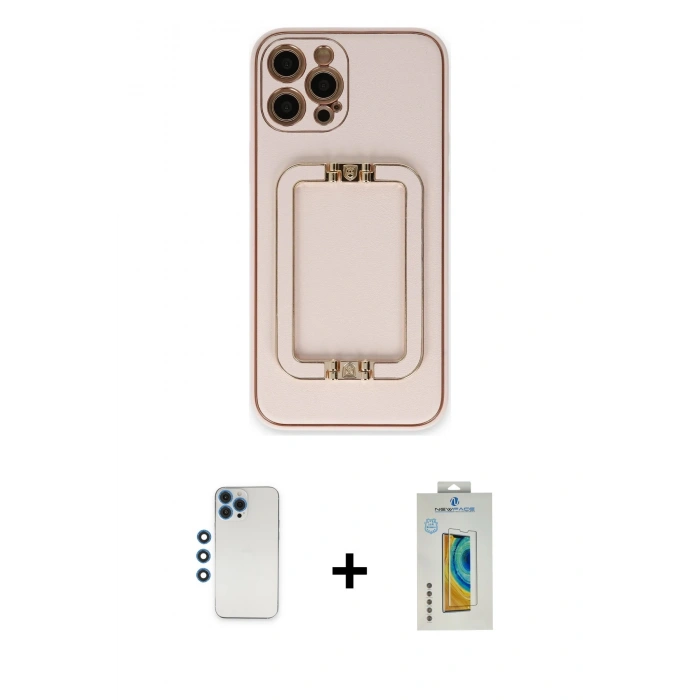 MARSİLYAN™- iPhone 12 Pro Kılıf Kozmos Minimal Prime - Siyah Polymer Nano Ekran Koruyucu + Shine Kamera Lens - MI