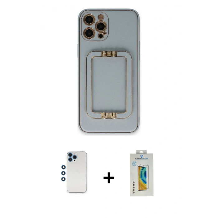 MARSİLYAN™- iPhone 12 Pro Kılıf Kozmos Minimal Prime - Siyah Polymer Nano Ekran Koruyucu + Shine Kamera Lens - MI