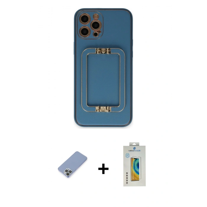 MARSİLYAN™- iPhone 12 Pro Kılıf Kozmos Minimal Prime - Siyah Polymer Nano Ekran Koruyucu + Metal Kamera Lens Koruma Cam - KUYL