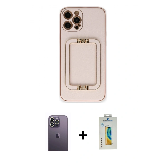 MARSİLYAN™- iPhone 12 Pro Kılıf Kozmos Minimal Prime - Siyah Polymer Nano Ekran Koruyucu + Neon Fosforlu Kamera Lens - BZ