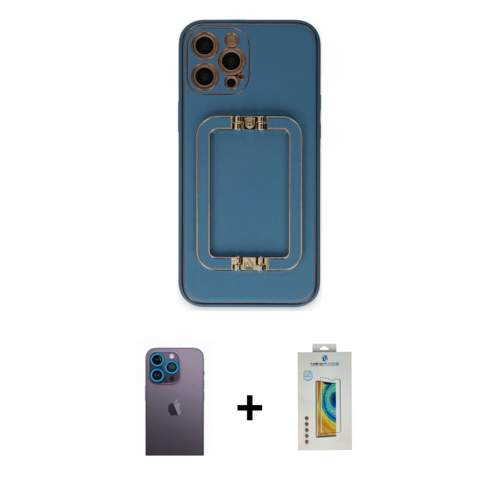MARSİLYAN™- iPhone 12 Pro Kılıf Kozmos Minimal Prime - Siyah Polymer Nano Ekran Koruyucu + Neon Fosforlu Kamera Lens - MI
