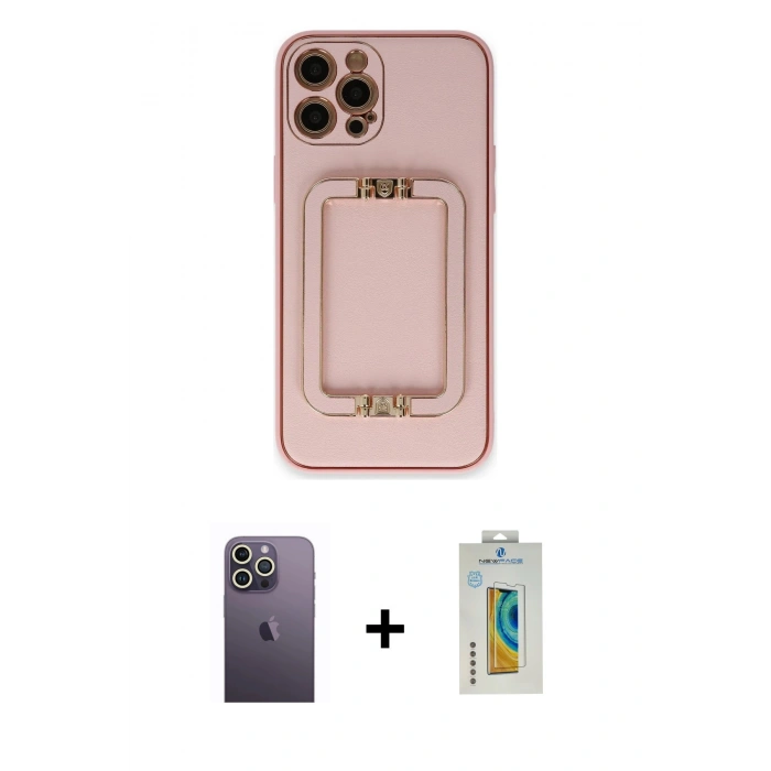 MARSİLYAN™- iPhone 12 Pro Kılıf Kozmos Minimal Prime - Siyah Polymer Nano Ekran Koruyucu + Neon Fosforlu Kamera Lens - BZ