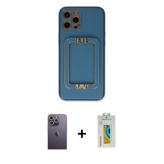MARSİLYAN™- iPhone 12 Pro Kılıf Kozmos Minimal Prime - Siyah Polymer Nano Ekran Koruyucu + Neon Fosforlu Kamera Lens - BZ