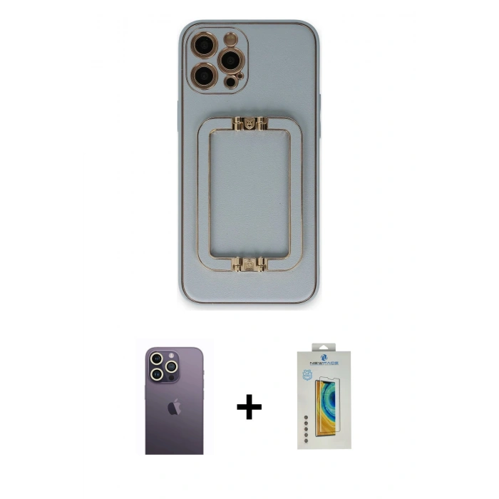 MARSİLYAN™- iPhone 12 Pro Kılıf Kozmos Minimal Prime - Siyah Polymer Nano Ekran Koruyucu + Neon Fosforlu Kamera Lens - BZ