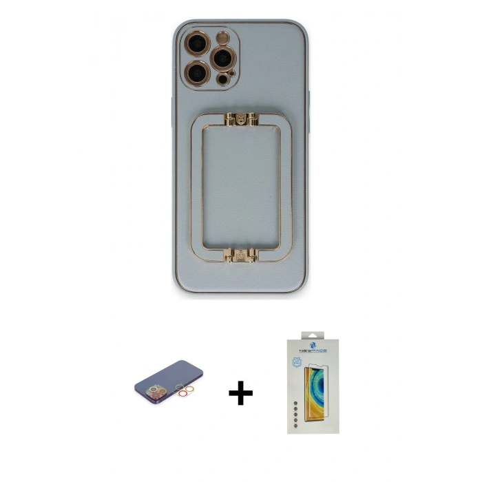 MARSİLYAN™- iPhone 12 Pro Kılıf Kozmos Minimal Prime - Siyah Polymer Nano Ekran Koruyucu + Renkli Kamera Lens Koruma Cam - TU
