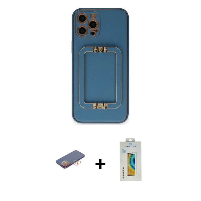 MARSİLYAN™- iPhone 12 Pro Kılıf Kozmos Minimal Prime - Siyah Polymer Nano Ekran Koruyucu + Renkli Kamera Lens Koruma Cam - TU