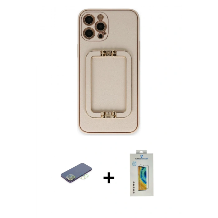 MARSİLYAN™- iPhone 12 Pro Kılıf Kozmos Minimal Prime - Siyah Polymer Nano Ekran Koruyucu + Renkli Kamera Lens Koruma Cam - YL