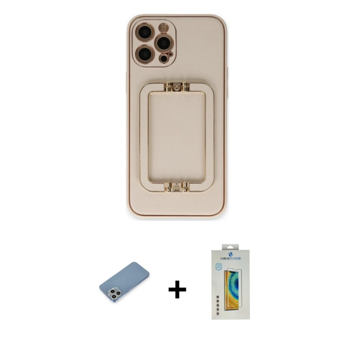 MARSİLYAN™- iPhone 12 Pro Kılıf Kozmos Minimal Prime - Siyah Polymer Nano Ekran Koruyucu + Shine Kamera Lens Koruma Cam - GS