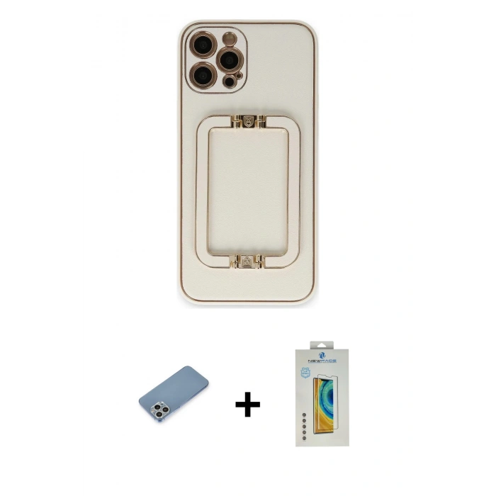 MARSİLYAN™- iPhone 12 Pro Kılıf Kozmos Minimal Prime - Siyah Polymer Nano Ekran Koruyucu + Shine Kamera Lens Koruma Cam - GS