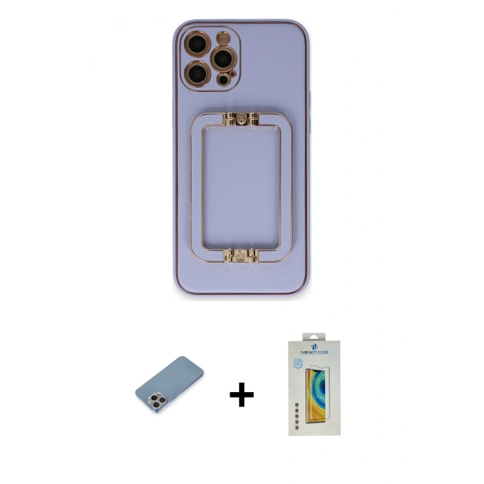 MARSİLYAN™- iPhone 12 Pro Kılıf Kozmos Minimal Prime - Siyah Polymer Nano Ekran Koruyucu + Shine Kamera Lens Koruma Cam - GI