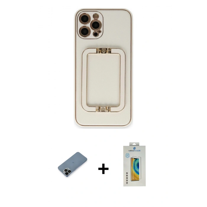 MARSİLYAN™- iPhone 12 Pro Kılıf Kozmos Minimal Prime - Siyah Polymer Nano Ekran Koruyucu + Shine Kamera Lens Koruma Cam - SH