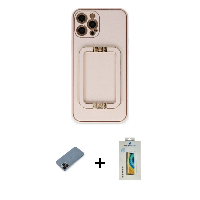 MARSİLYAN™- iPhone 12 Pro Kılıf Kozmos Minimal Prime - Siyah Polymer Nano Ekran Koruyucu + Shine Kamera Lens Koruma Cam - SH