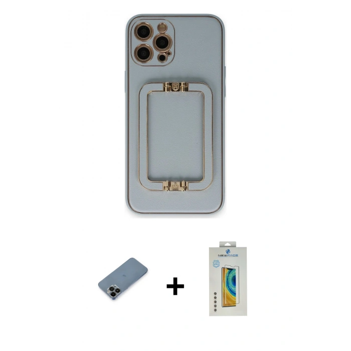 MARSİLYAN™- iPhone 12 Pro Kılıf Kozmos Minimal Prime - Siyah Polymer Nano Ekran Koruyucu + Shine Kamera Lens Koruma Cam - SH