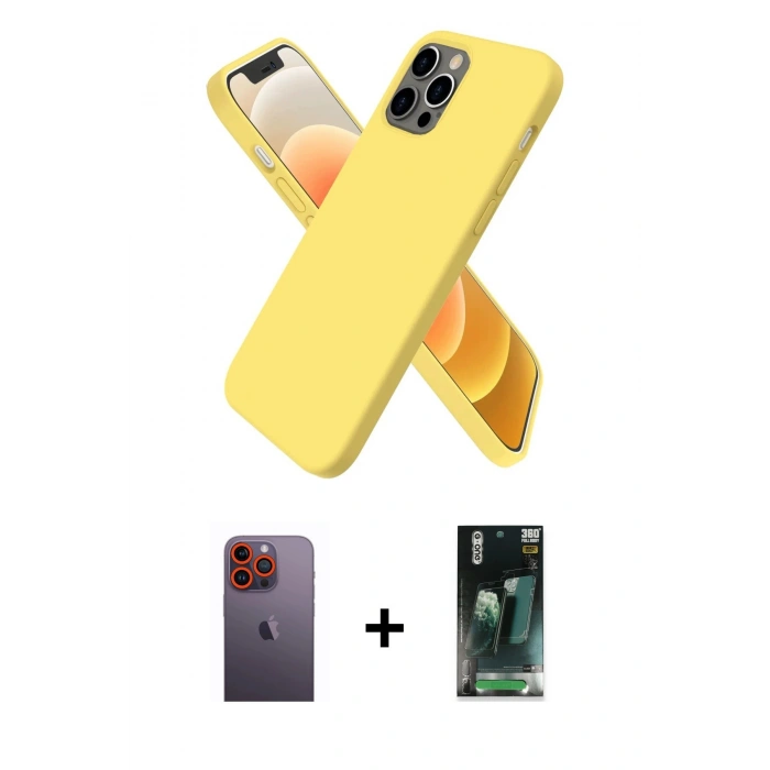 MARSİLYAN™- iPhone 12 Pro Kılıf Kozmos Yansıma Özel Seri - Şeffaf 360 Full Body Arka Koruyucu + Neon Fosforlu Kamera Lens - TU