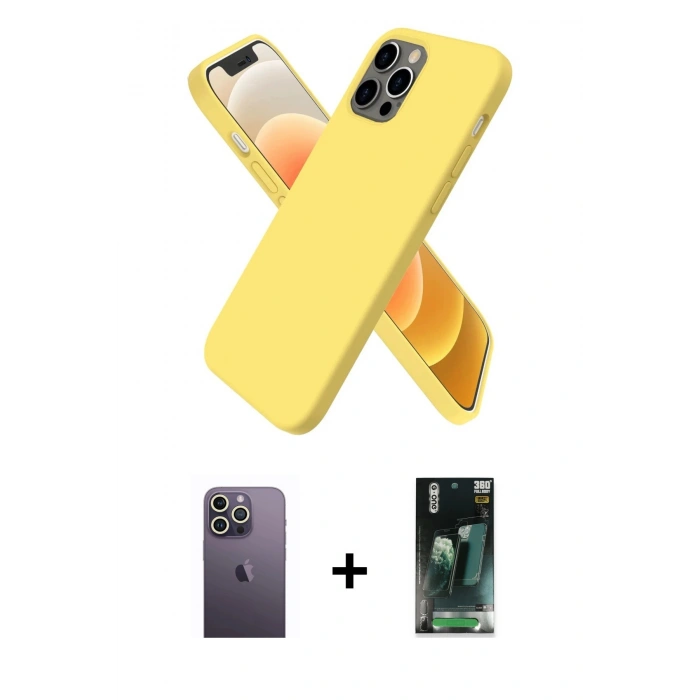 MARSİLYAN™- iPhone 12 Pro Kılıf Kozmos Yansıma Özel Seri - Şeffaf 360 Full Body Arka Koruyucu + Neon Fosforlu Kamera Lens - BZ