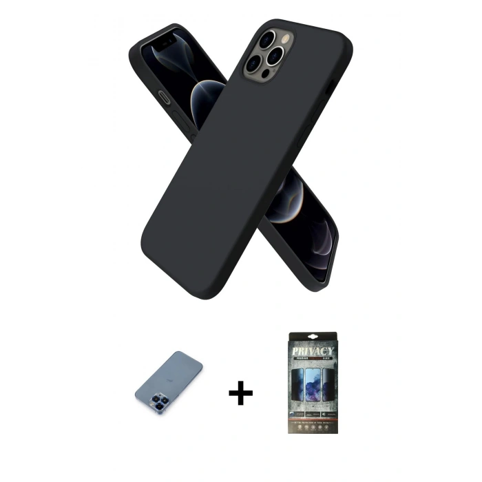 MARSİLYAN™- iPhone 12 Pro Kılıf Kozmos Yansıma Özel Seri - Siyah 34D Hayalet Izgaralı Cam + Metal Kamera Lens Koruma Cam - MI