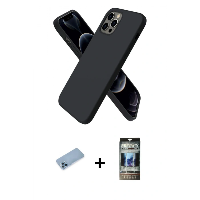 MARSİLYAN™- iPhone 12 Pro Kılıf Kozmos Yansıma Özel Seri - Siyah 34D Hayalet Izgaralı Cam + Shine Kamera Lens Koruma Cam - MI