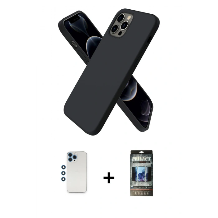 MARSİLYAN™- iPhone 12 Pro Kılıf Kozmos Yansıma Özel Seri - Siyah 34D Hayalet Izgaralı Cam + Shine Kamera Lens - MI