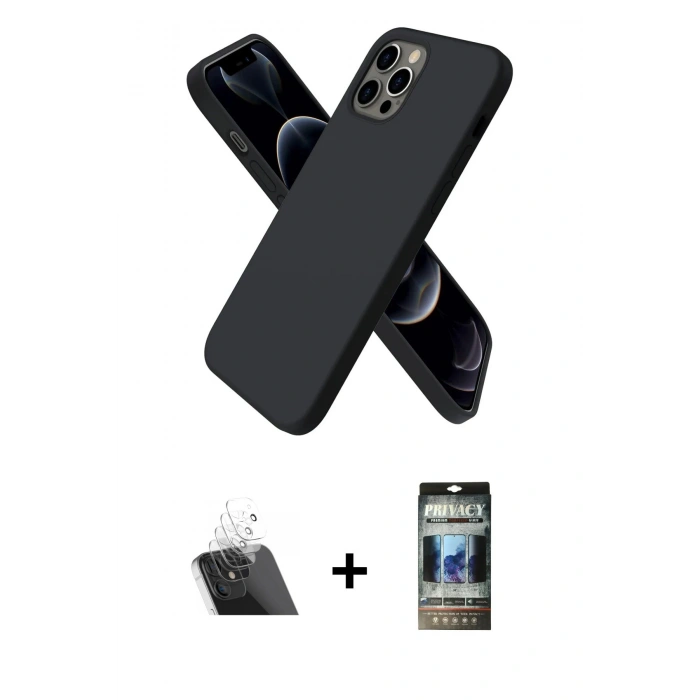 MARSİLYAN™- iPhone 12 Pro Kılıf Kozmos Yansıma Özel Seri - Siyah 34D Hayalet Izgaralı Cam + Kamera Lens Koruma Cam - SF