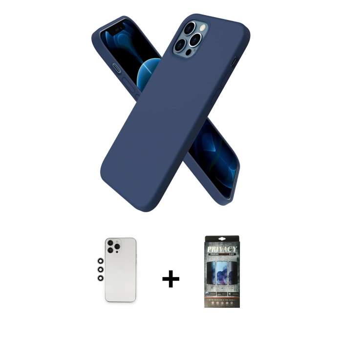 MARSİLYAN™- iPhone 12 Pro Kılıf Kozmos Yansıma Özel Seri - Siyah 34D Hayalet Izgaralı Cam + Shine Kamera Lens - GS