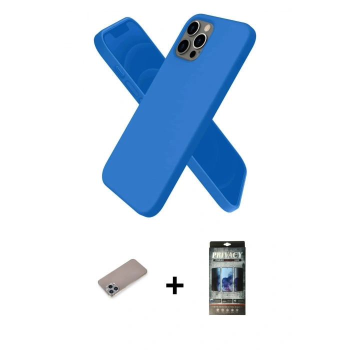 MARSİLYAN™- iPhone 12 Pro Kılıf Kozmos Yansıma Özel Seri - Siyah 34D Hayalet Izgaralı Cam + Sierra Blue Shine Kamera Lens Koruma Cam