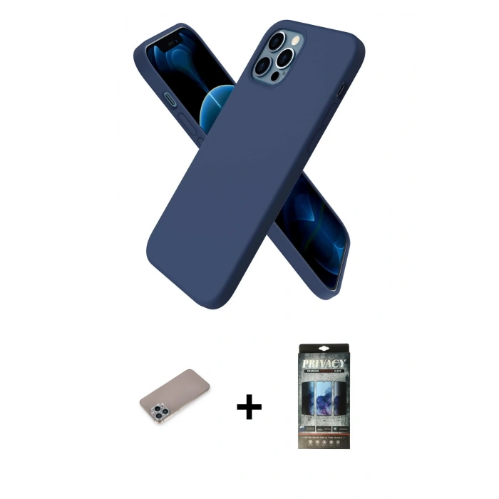 MARSİLYAN™- iPhone 12 Pro Kılıf Kozmos Yansıma Özel Seri - Siyah 34D Hayalet Izgaralı Cam + Sierra Blue Shine Kamera Lens Koruma Cam