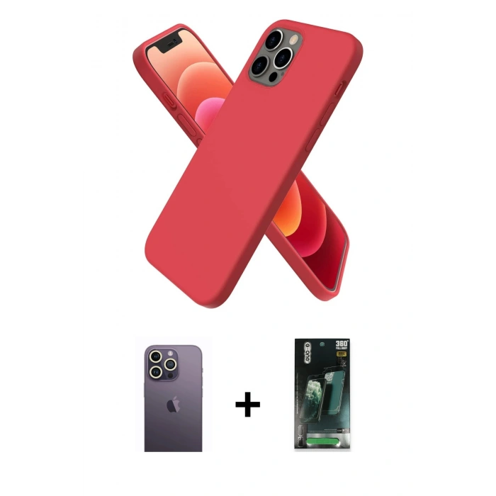 MARSİLYAN™- iPhone 12 Pro Kılıf Kozmos Yansıma Özel Seri - Siyah 360 Mat Full Body Arka Koruyucu + Neon Fosforlu Kamera Lens - BZ