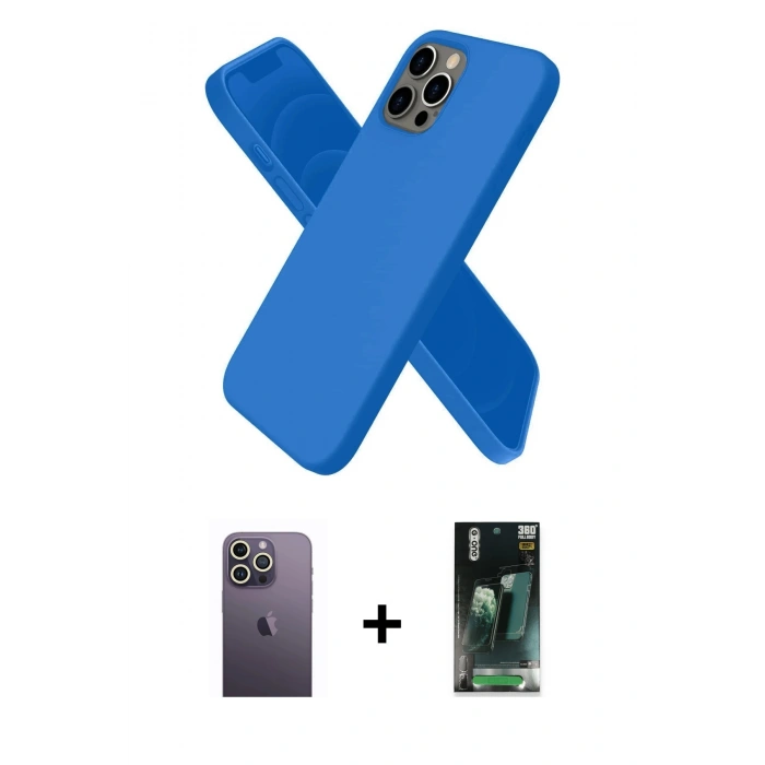 MARSİLYAN™- iPhone 12 Pro Kılıf Kozmos Yansıma Özel Seri - Siyah 360 Mat Full Body Arka Koruyucu + Neon Fosforlu Kamera Lens - BZ
