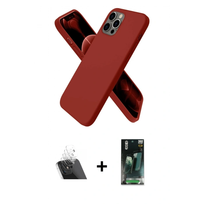 MARSİLYAN™- iPhone 12 Pro Kılıf Kozmos Yansıma Özel Seri - Siyah 360 Mat Full Body Arka Koruyucu + Kamera Lens Koruma Cam - SF