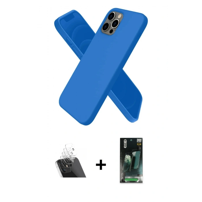 MARSİLYAN™- iPhone 12 Pro Kılıf Kozmos Yansıma Özel Seri - Siyah 360 Mat Full Body Arka Koruyucu + Kamera Lens Koruma Cam - SF