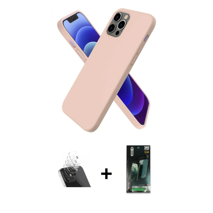 MARSİLYAN™- iPhone 12 Pro Kılıf Kozmos Yansıma Özel Seri - Siyah 360 Mat Full Body Arka Koruyucu + Kamera Lens Koruma Cam - SF