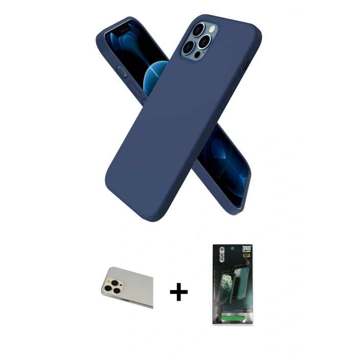 MARSİLYAN™- iPhone 12 Pro Kılıf Kozmos Yansıma Özel Seri - Siyah 360 Mat Full Body Arka Koruyucu + Rainbow Kamera Lens Koruma Cam - GD
