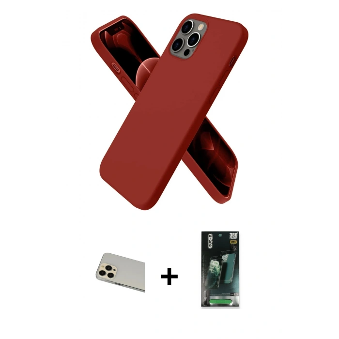 MARSİLYAN™- iPhone 12 Pro Kılıf Kozmos Yansıma Özel Seri - Siyah 360 Mat Full Body Arka Koruyucu + Rainbow Kamera Lens Koruma Cam - GD