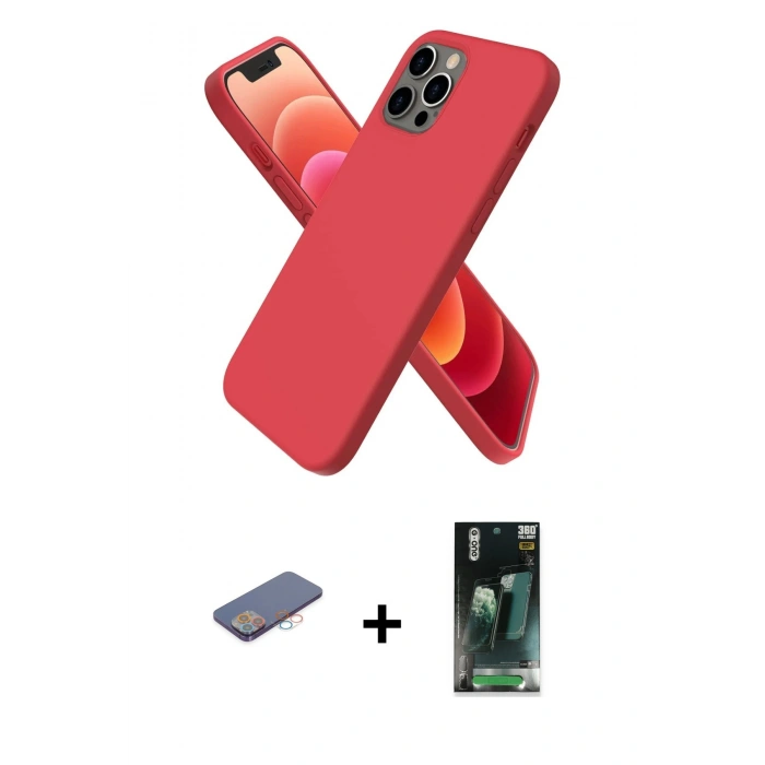 MARSİLYAN™- iPhone 12 Pro Kılıf Kozmos Yansıma Özel Seri - Siyah 360 Mat Full Body Arka Koruyucu + Renkli Kamera Lens Koruma Cam - PE