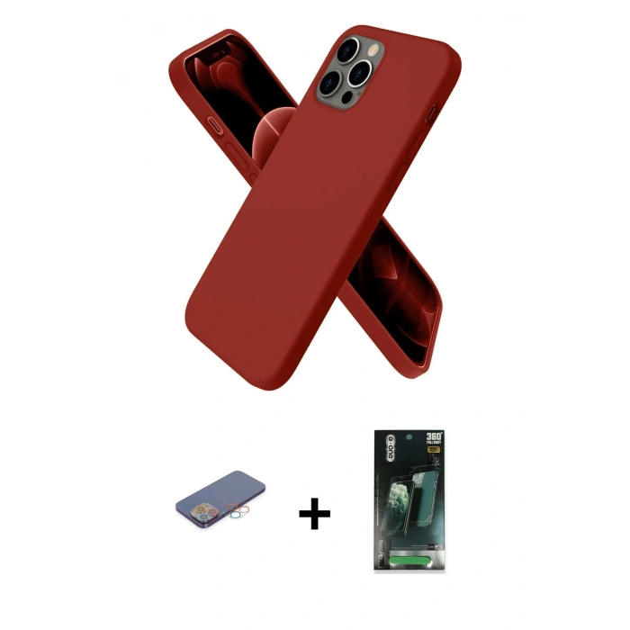 MARSİLYAN™- iPhone 12 Pro Kılıf Kozmos Yansıma Özel Seri - Siyah 360 Mat Full Body Arka Koruyucu + Renkli Kamera Lens Koruma Cam - PE