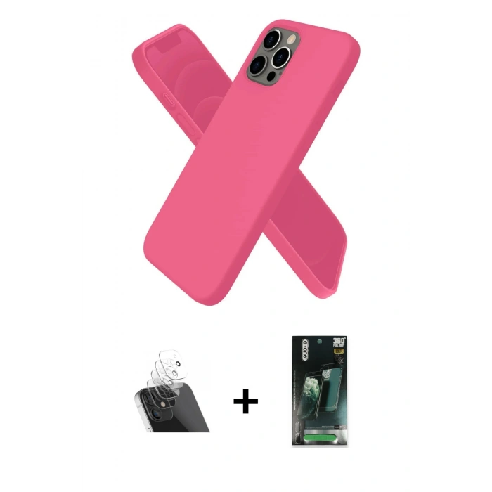 MARSİLYAN™- iPhone 12 Pro Kılıf Kozmos Yansıma Özel Seri - Siyah 360 Mat Full Body Arka Koruyucu + Kamera Lens Koruma Cam - SF