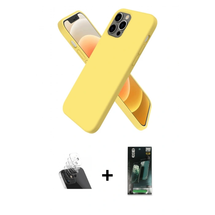 MARSİLYAN™- iPhone 12 Pro Kılıf Kozmos Yansıma Özel Seri - Siyah 360 Mat Full Body Arka Koruyucu + Kamera Lens Koruma Cam - SF