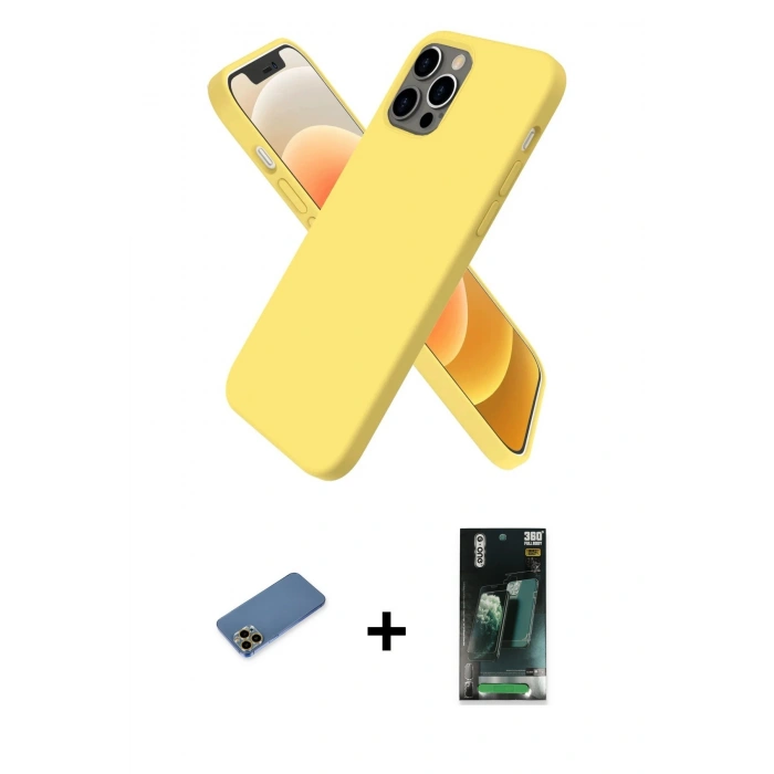 MARSİLYAN™- iPhone 12 Pro Kılıf Kozmos Yansıma Özel Seri - Siyah 360 Mat Full Body Arka Koruyucu + Shine Kamera Lens Koruma Cam - GD