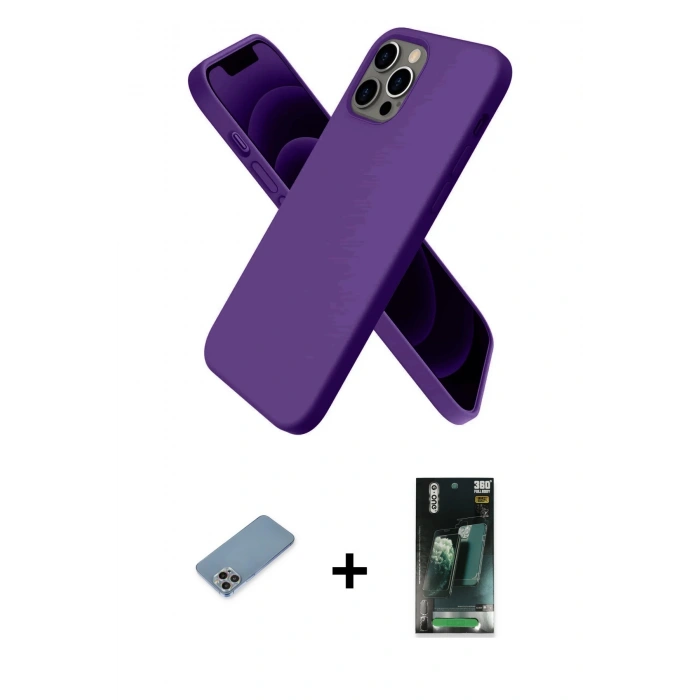 MARSİLYAN™- iPhone 12 Pro Kılıf Kozmos Yansıma Özel Seri - Siyah 360 Mat Full Body Arka Koruyucu + Shine Kamera Lens Koruma Cam - GI