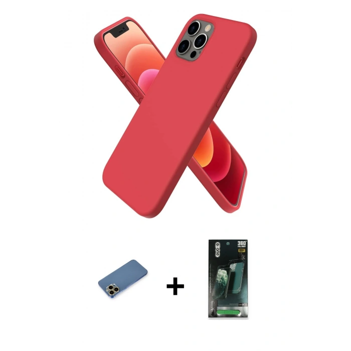 MARSİLYAN™- iPhone 12 Pro Kılıf Kozmos Yansıma Özel Seri - Siyah 360 Mat Full Body Arka Koruyucu + Shine Kamera Lens Koruma Cam - GD