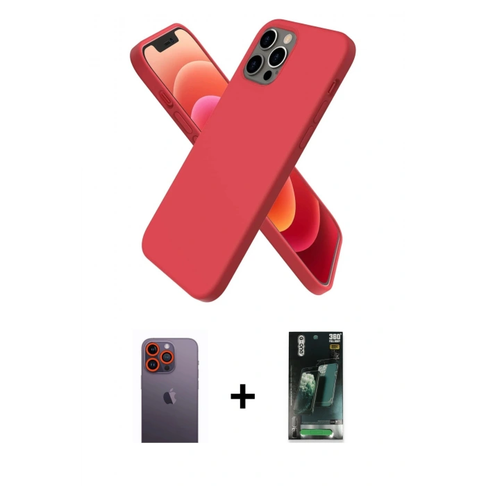 MARSİLYAN™- iPhone 12 Pro Kılıf Kozmos Yansıma Özel Seri - Siyah 360 Mat Full Body Arka Koruyucu + Neon Fosforlu Kamera Lens - TU