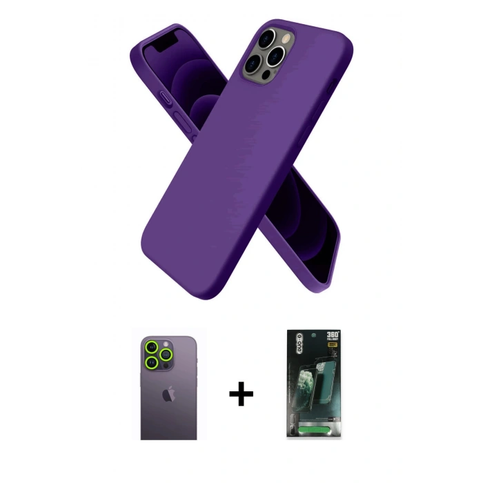 MARSİLYAN™- iPhone 12 Pro Kılıf Kozmos Yansıma Özel Seri - Siyah 360 Mat Full Body Arka Koruyucu + Neon Fosforlu Kamera Lens - YL