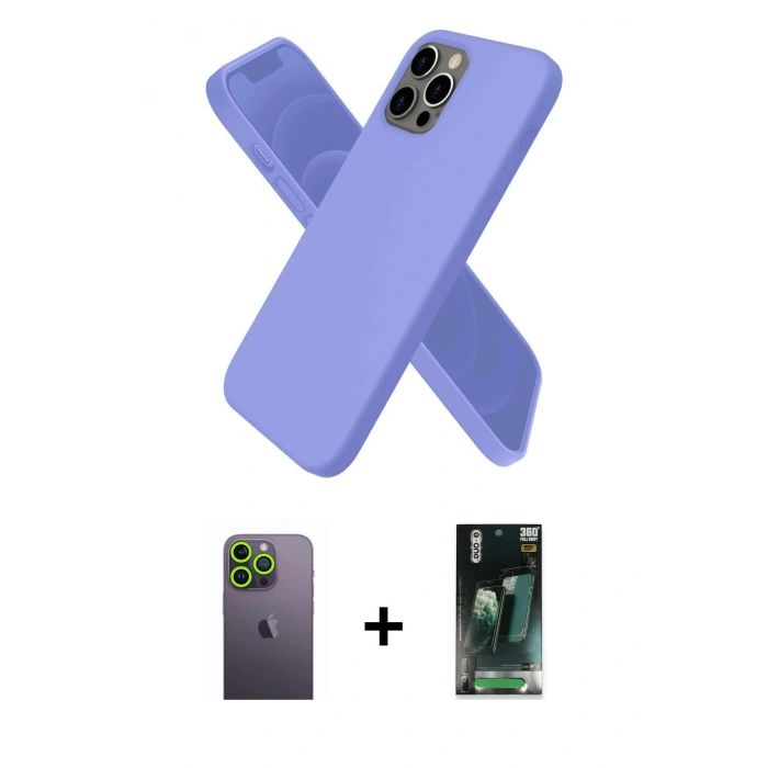 MARSİLYAN™- iPhone 12 Pro Kılıf Kozmos Yansıma Özel Seri - Siyah 360 Mat Full Body Arka Koruyucu + Neon Fosforlu Kamera Lens - YL