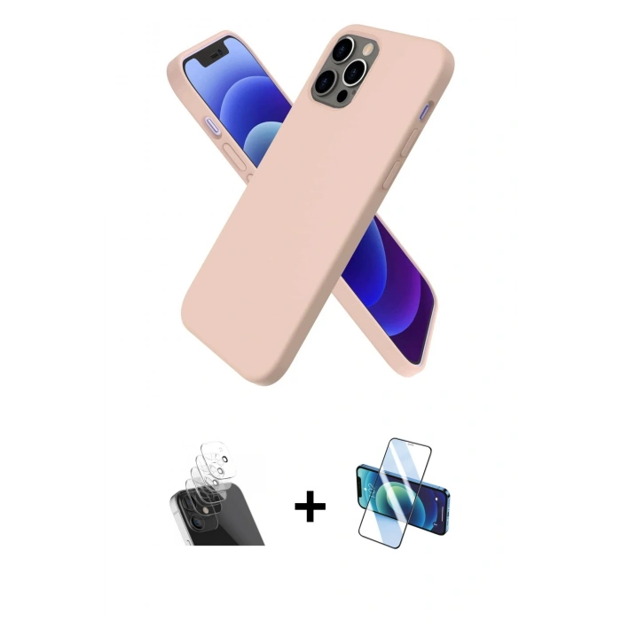 MARSİLYAN™- iPhone 12 Pro Kılıf Kozmos Yansıma Özel Seri - Siyah 3D Antistatik Cam Ekran Koruyucu + Kamera Lens Koruma Cam - SF